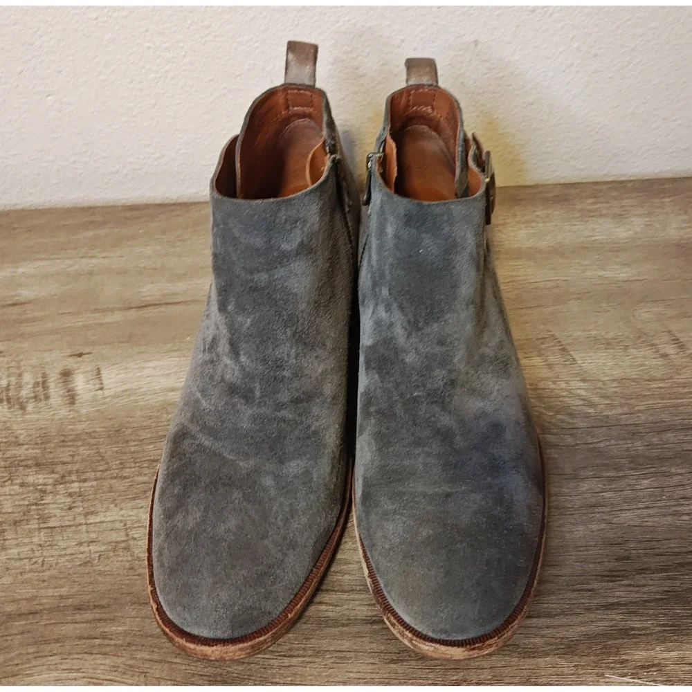 Kork-Ease Mesa Suede Ankle Boots Women‎ 8.5 Grey Brown Buckle Block Heel K54222